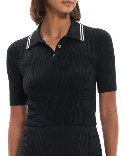 Theory Tipped Rib Wool Polo Shirt In Black