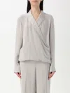 Theory Metallic Blouse With Peak Revers And Crossover Neck In Silver