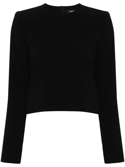 Theory Zip-up Cropped Blouse In Black