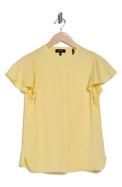 Theory Tp Mod Flounce Sleeve Silk Blouse In Lemon