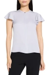Theory Ruffle-sleeve Silk Button-front Top In Pearl Blue