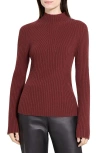 Theory Traveling Mock Neck Rib Cashmere Sweater In Burgundy