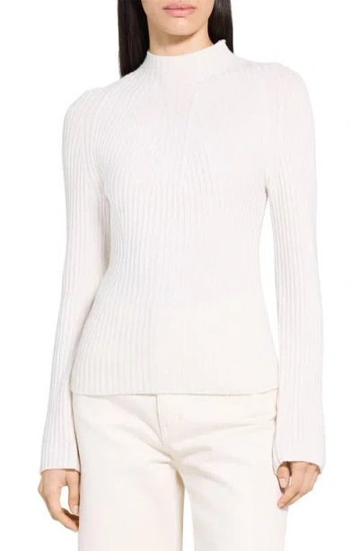 Theory Traveling Mock Neck Rib Cashmere Sweater In White