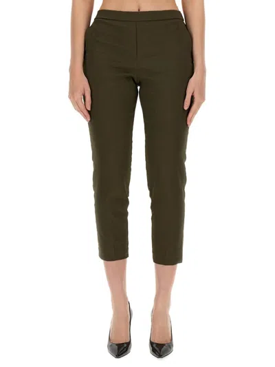 Theory Treeca Good Linen Cropped Pull-on Ankle Pants In Dark Olive