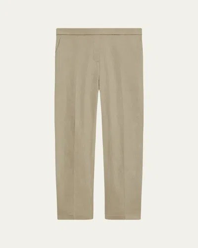 Theory Treeca Good Linen Cropped Pull-on Ankle Pants In Soft Taupe