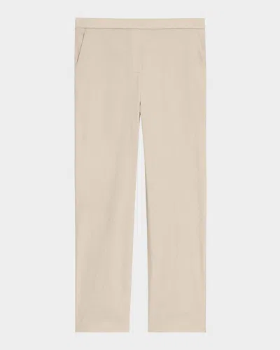 Theory Treeca Good Linen Cropped Pull-on Ankle Pants In Soft Taupe