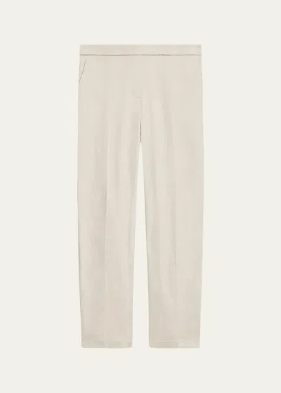 Theory Treeca Good Linen Cropped Pull-on Ankle Pants In Straw
