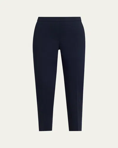 Theory Treeca Good Linen Cropped Pull-on Ankle Pants In Black