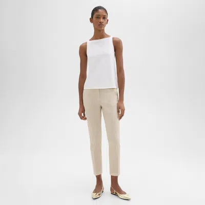 Theory Treeca Good Linen Cropped Pull-on Ankle Pants In Straw