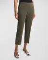 Theory Treeca Good Linen Cropped Pull-on Ankle Pants In Dark Olive