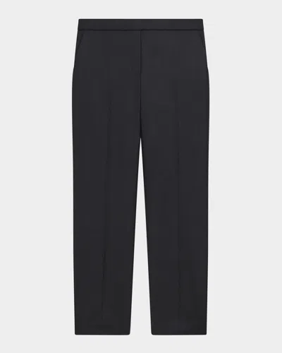 Theory Treeca Virgin Wool Flannel Cropped Pull-on Pants In Black