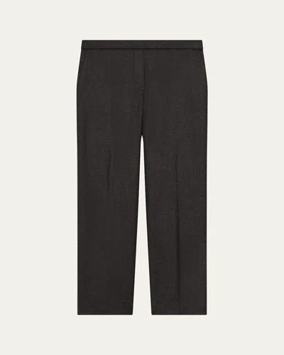 Theory Treeca Virgin Wool Flannel Cropped Pull-on Pants In Blk