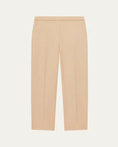 Theory Treeca Virgin Wool Flannel Cropped Pull-on Pants In Brown