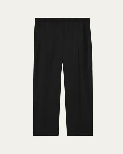 Theory Treeca Virgin Wool Flannel Cropped Pull-on Pants In Nav