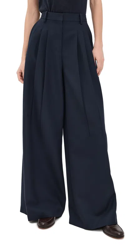 Theory Triple Pleat Wool-blend Pant In Nocturne Navy