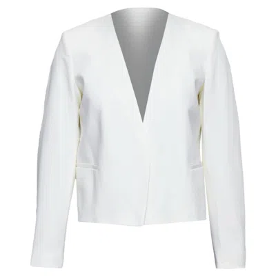 Theory Tromp Loeil Lapel Shoulder Pad Cropped Tux Blazer In White