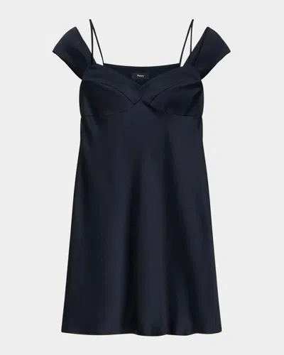 Theory Camisole Mini Dress In Crushed Satin In Blue