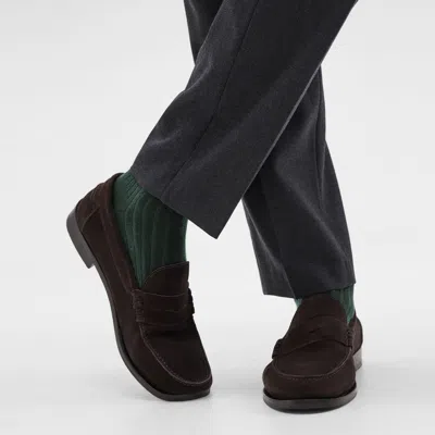 Theory Trouser Socks In Merino Wool In Hunter Green