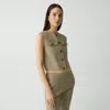 Theory Trucker Vest In Good Linen In Soft Taupe
