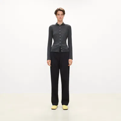 Theory Turtleneck Cardigan In Regal Wool In Charcoal Melange