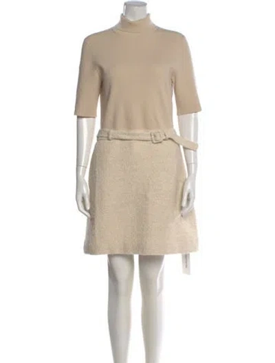 Pre-owned Theory Turtleneck Mini Dress In Neutral