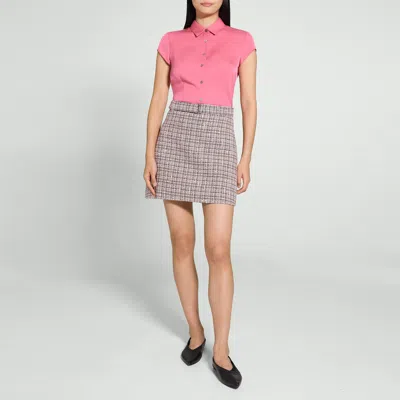 Theory Tweed Belted Mini Skirt In Cotton-blend In Pink