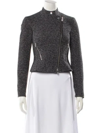 Pre-owned Theory Tweed Pattern Biker Jacket In Black