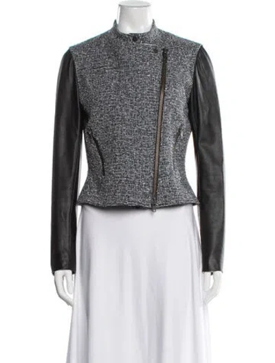 Pre-owned Theory Tweed Pattern Biker Jacket In Black