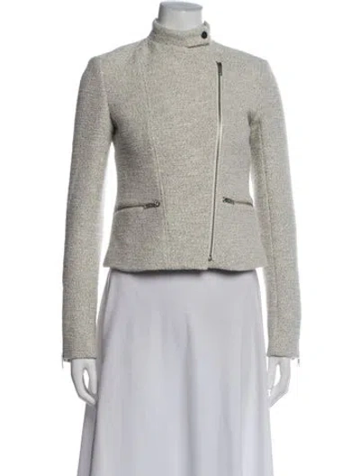 Pre-owned Theory Tweed Pattern Biker Jacket In Gray