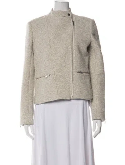 Pre-owned Theory Tweed Pattern Biker Jacket In Neutral