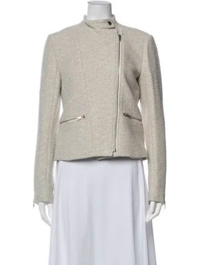 Pre-owned Theory Tweed Pattern Biker Jacket W/ Tags In Neutrals
