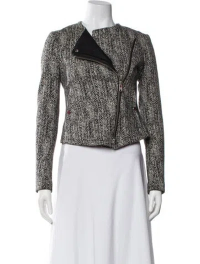 Pre-owned Theory Tweed Pattern Biker Jacket In White