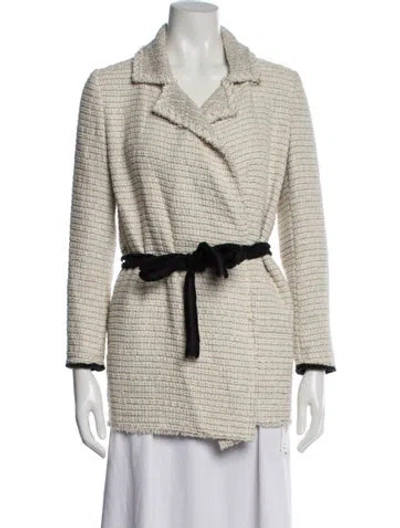 Pre-owned Theory Tweed Pattern Blazer In White