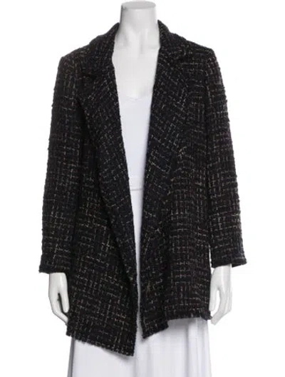 Pre-owned Theory Tweed Pattern Coat In Black