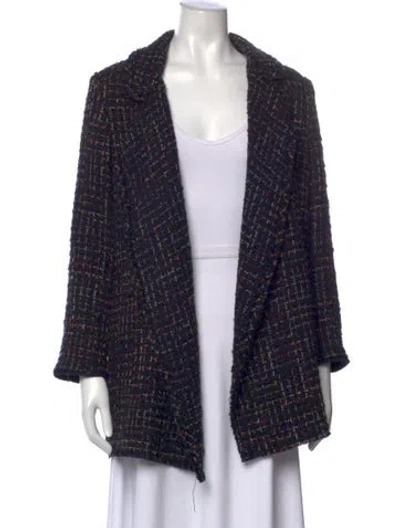Pre-owned Theory Tweed Pattern Open Front Sweater In Black