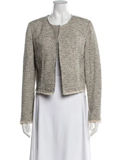 Pre-owned Theory Tweed Pattern Open Front Sweater In Grey