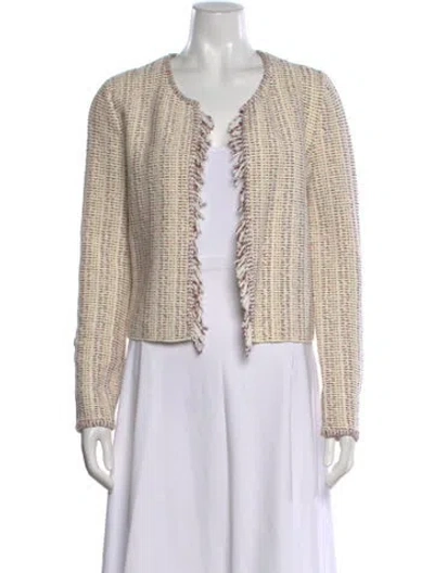 Pre-owned Theory Tweed Pattern Open Front Sweater In White