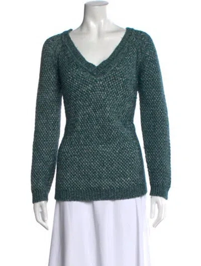 Pre-owned Theory Tweed Pattern V-neck Sweater In Blue/green