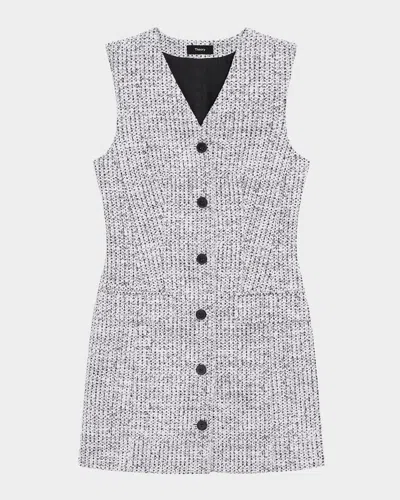 Theory Tweed Sleeveless Blazer Dress In White Mutli