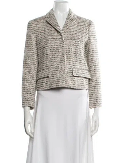 Pre-owned Theory Tweed Tweed Pattern Blazer In White