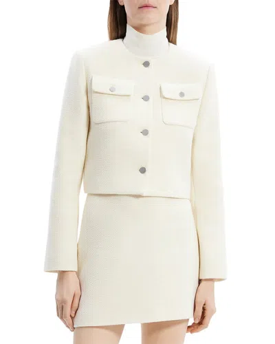 Theory Tweed Wool-blend Cardigan In Beige