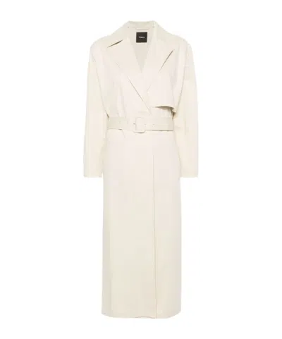 Theory Twill Belted Maxi Trench Coat In White