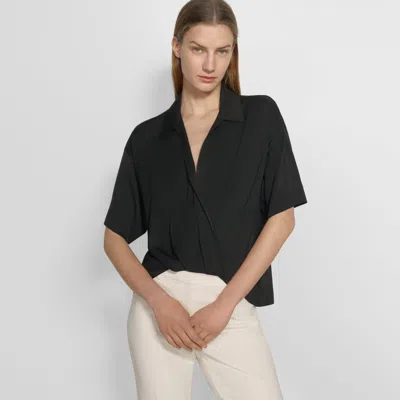 Theory Twist Blouse In Stretch Silk In Black