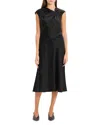Theory Twist Bodice Dress In Satin In Black