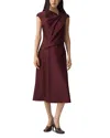 Theory Twist Bodice Satin Midi Dress In Burgundy