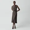 Theory Twist Bodice Dress In Satin In Brown