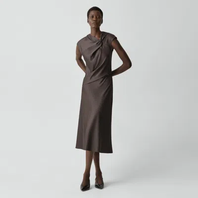 Theory Twist Bodice Dress In Satin In Brown