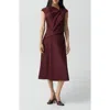 Theory Twist Bodice Satin Midi Dress In Burgundy