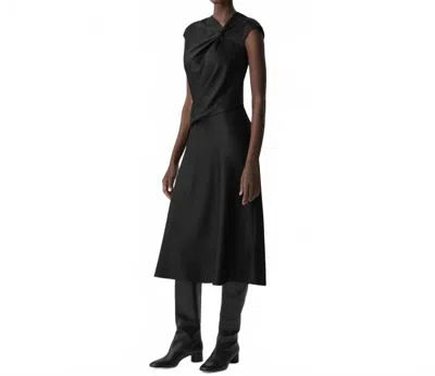 Theory Twist Bodice Satin Midi Dress In Black