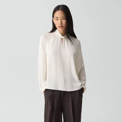 Theory Twist Collar Blouse In Silk Georgette In White